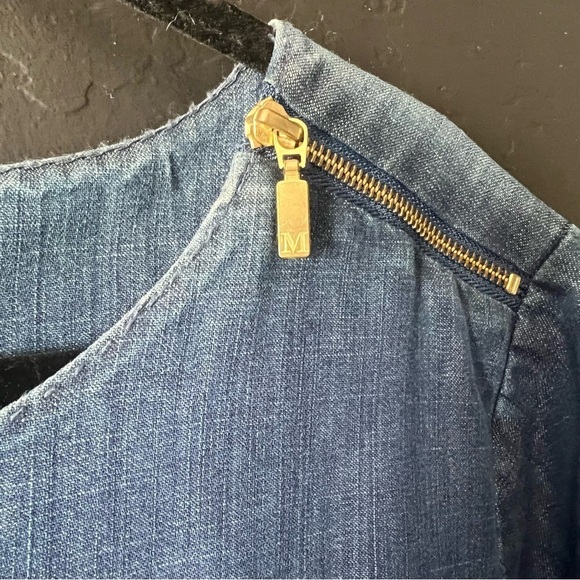 Vintage Martha Stewart  Zipper Denim 3/4 Sleeve Woven Top XL  Blue Denim Top - Picture 7 of 10